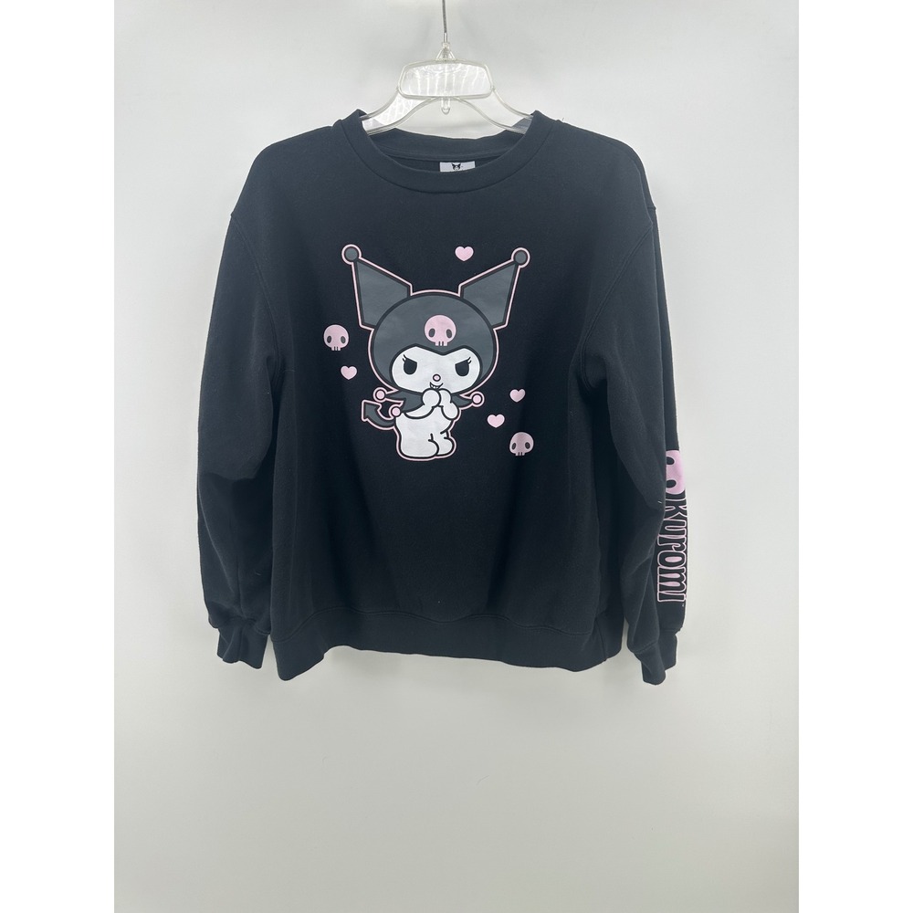 Sanrio Kuromi Graphic Sweatshirt Black Pink Skulls Bioworld Small SIL-34706
